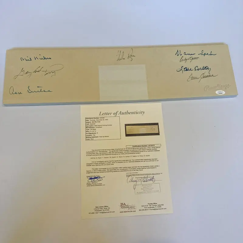 300 Win Club Signed Pitching Rubber 8 Sigs Nolan Ryan Tom Seaver JSA COA