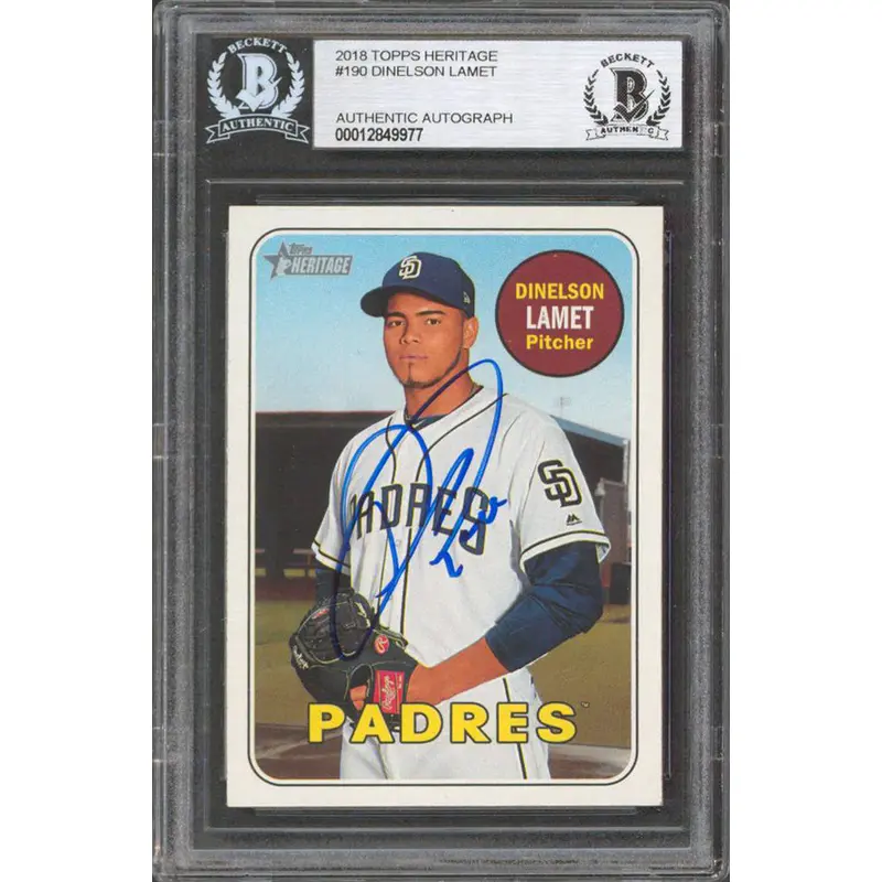 Padres Dinelson Lamet Signed 2018 Topps Heritage #190 Rookie Card BAS Slabbed