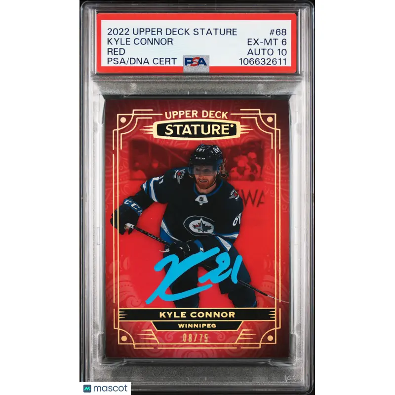 2022 Upper Deck Stature #68 Kyle Connor Red 08/75 signed card PSA 6 Auto 10