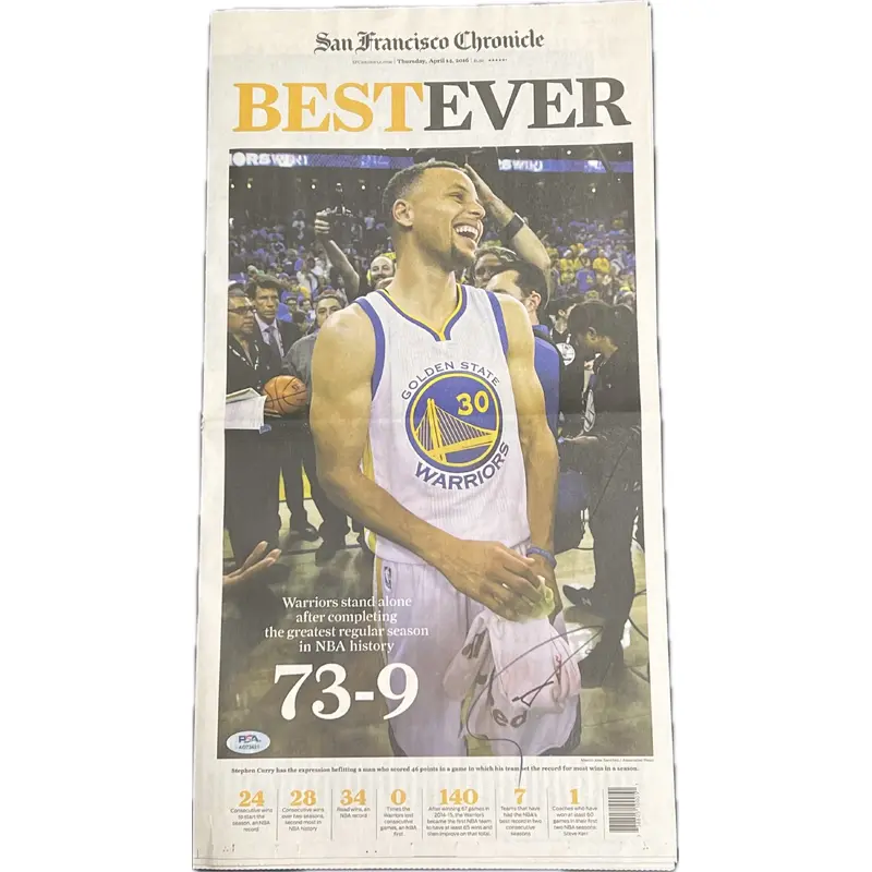 Stephen Curry signed San Francisco Chronicle Newspaper PSA Warriors Autographed