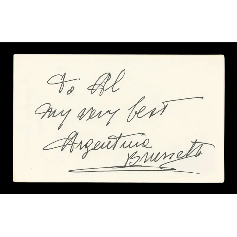 Argentina Brunetti It's a Wonderful Life Signed 3x5 Index Card BAS #AD70124
