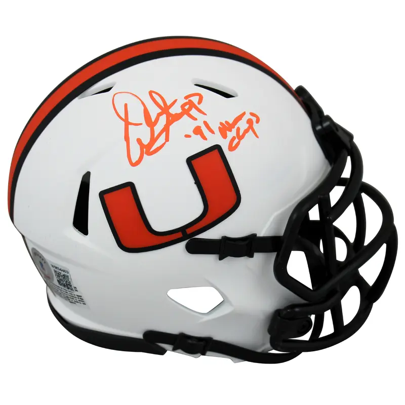 Warren Sapp "91 Champs" Signed Lunar Speed Mini Helmet w/ Orange Sig BAS Witness