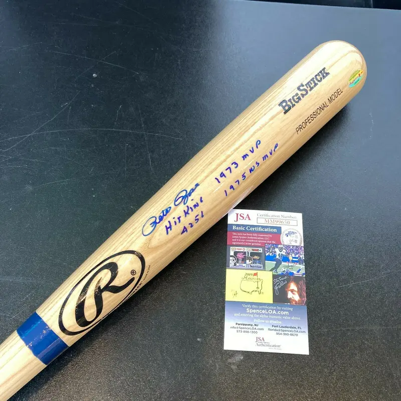 Pete Rose Hit King MVP Signed Heavily Inscribed STATS Baseball Bat JSA COA