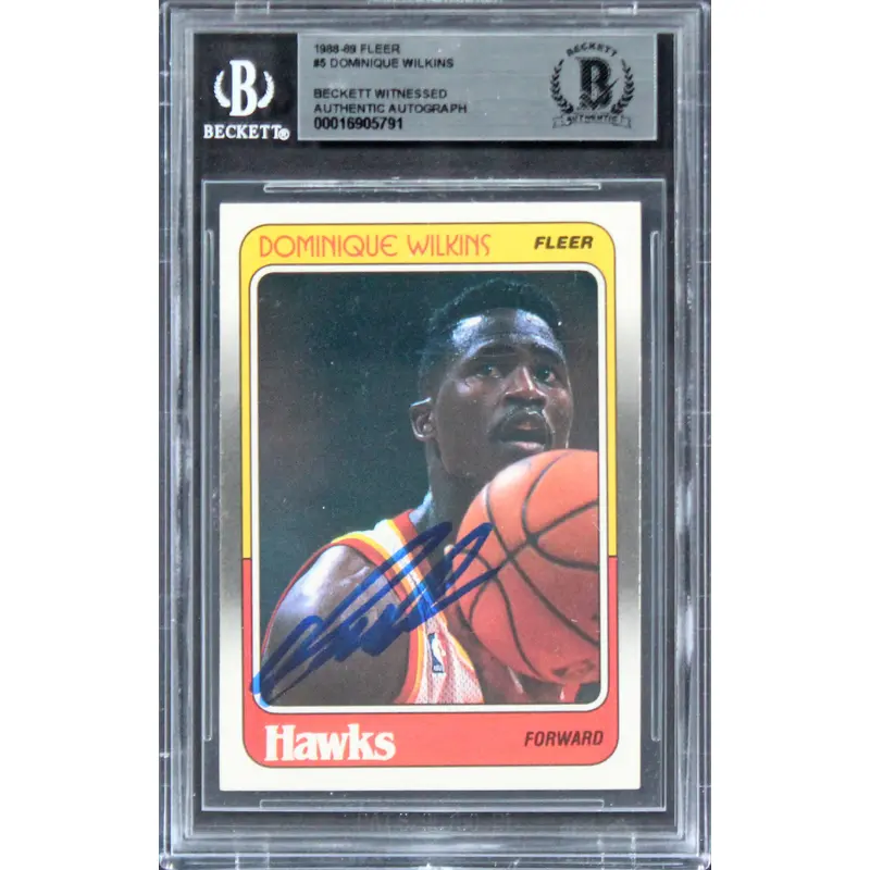 Hawks Dominique Wilkins Authentic Signed 1988 Fleer #5 Card BAS Slabbed