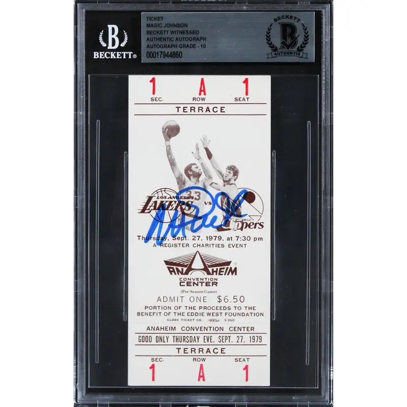 Lakers Magic Johnson Signed 9/27/79 LAL Vs LAC Ticket Stub Auto 10! BAS Slab 1