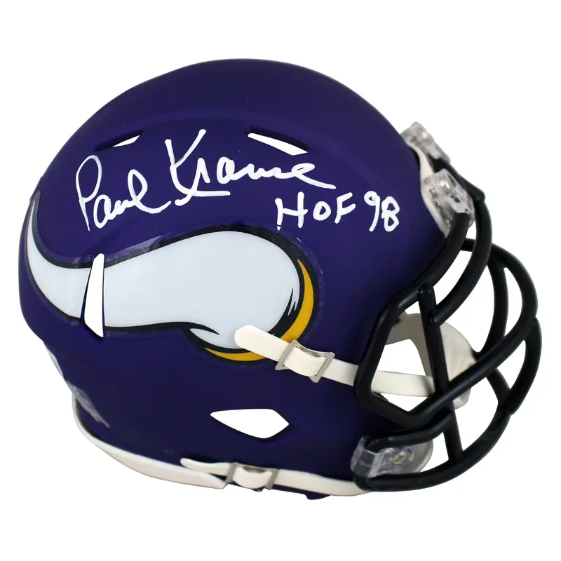 Vikings Paul Krause "HOF 98" Authentic Signed Purple Speed Mini Helmet BAS Wit