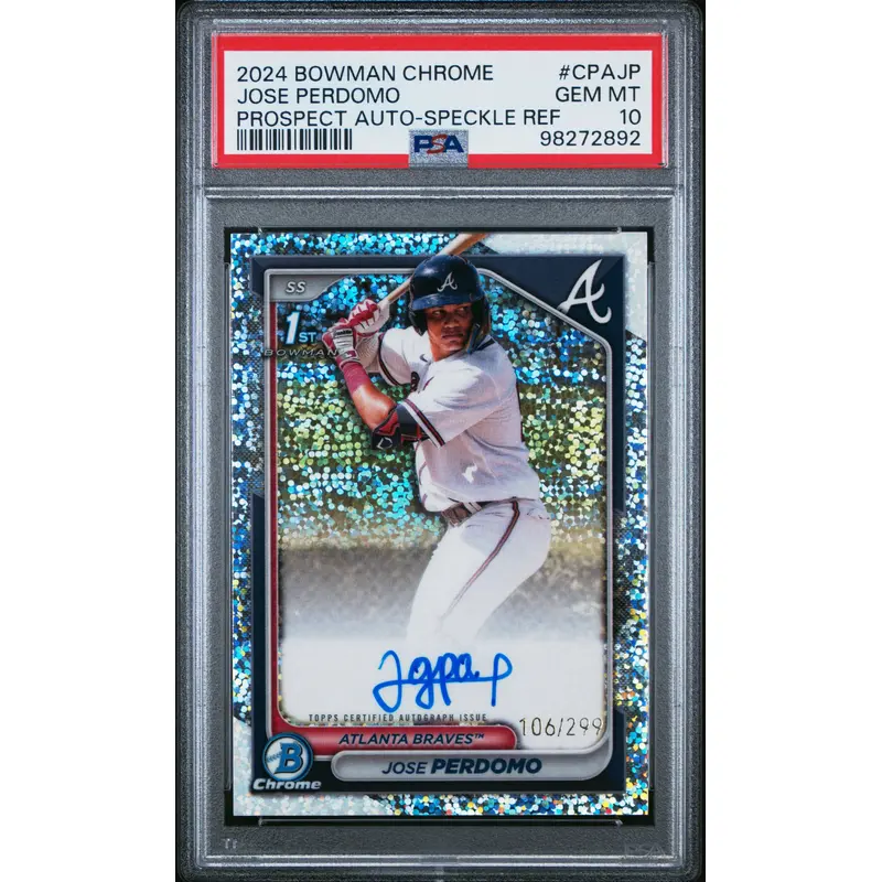 Jose Perdomo 2024 Bowman Chrome Auto Speckle Refractor #106/299 PSA 10 Gem Mint