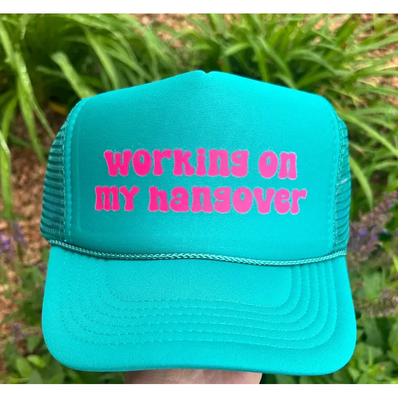 Working on My Hangover DTF Printed Jade Trucker Hat