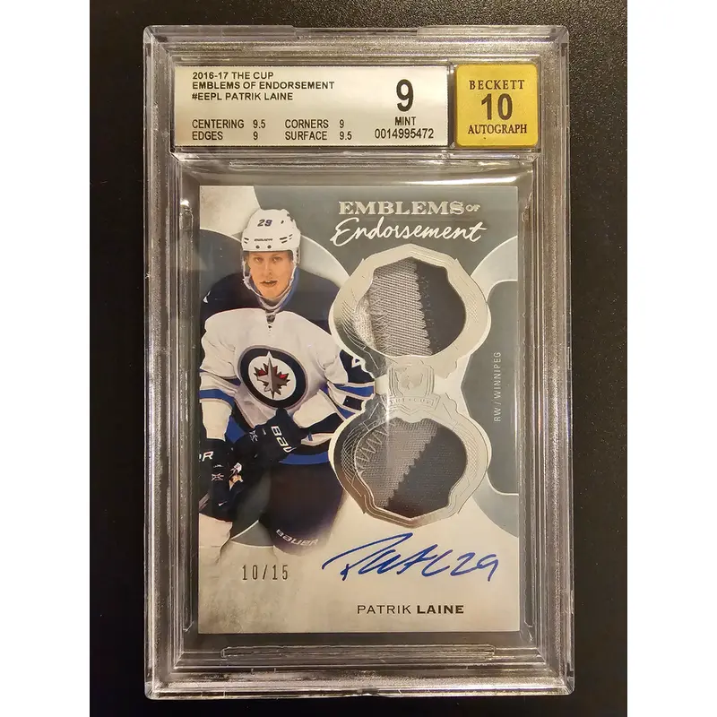 2016-17 Upper Deck The Cup Emblems of Endorsement Patrik Laine #EEPL BGS 9 Auto 10 RY