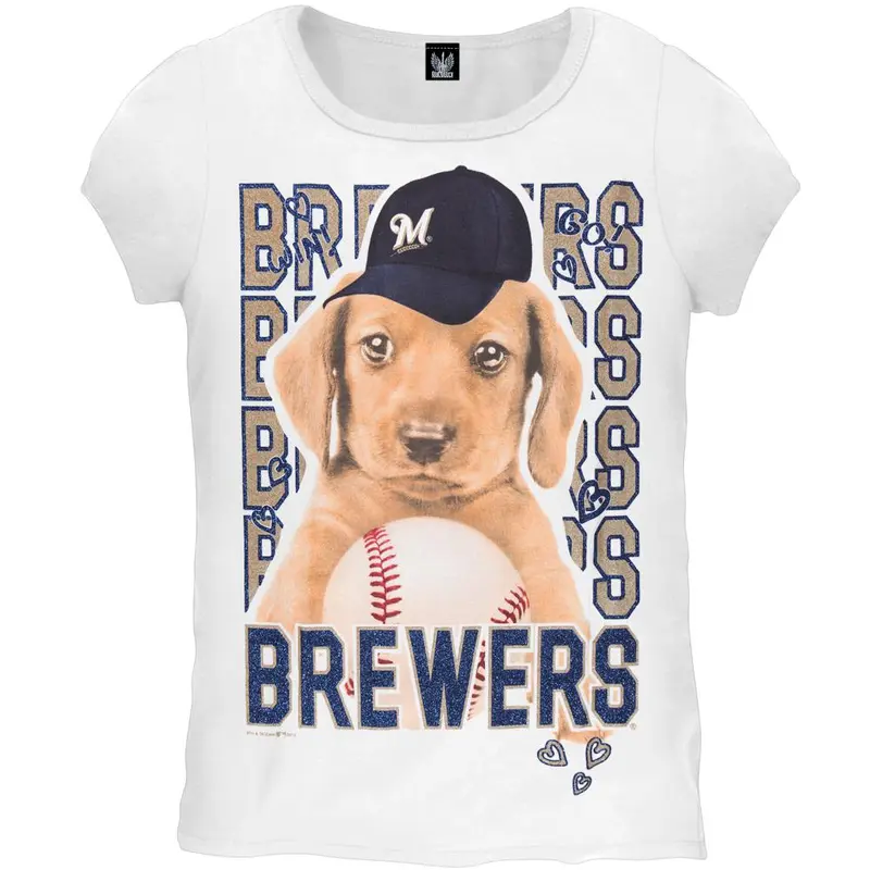 Milwaukee Brewers - Puppy Dog White Girls Juvy T-Shirt