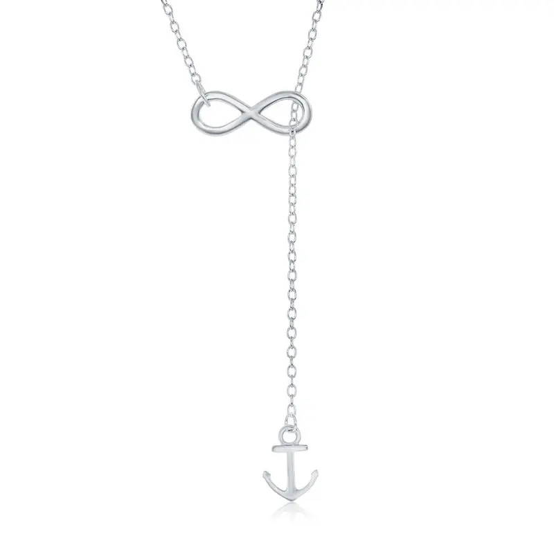 Sterling Silver Infinity with Hanging Anchor Necklace