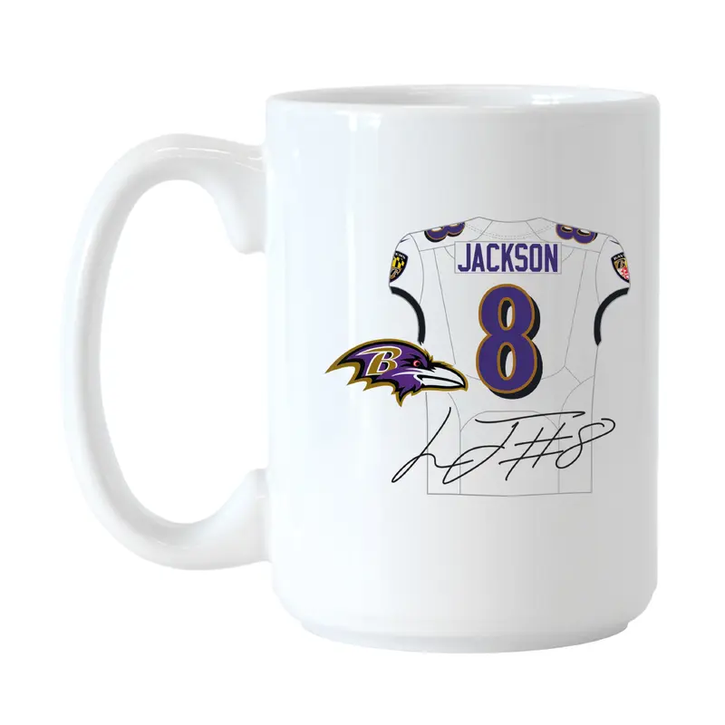 Baltimore Ravens Lamar Jackson Jersey 15oz Sublimated Mug