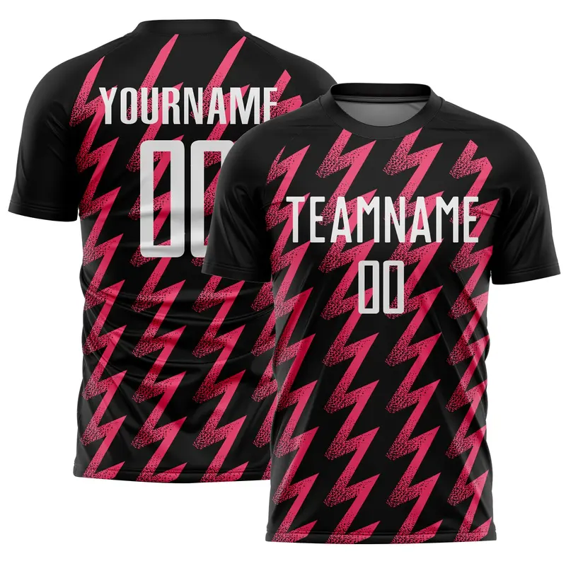Custom Black White-Neon Pink Zigzag Shape Sublimation Soccer Uniform Jersey