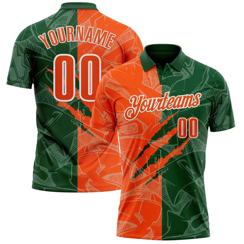 Custom Graffiti Pattern Orange Green-White 3D Scratch Performance Polo Shirt