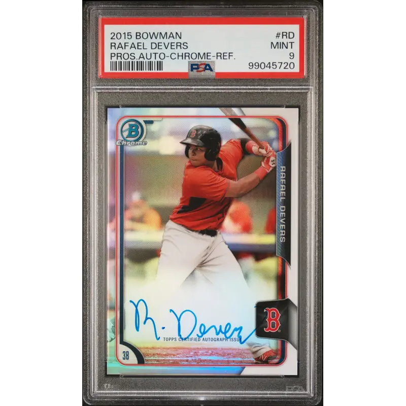Rafael Devers 2015 Bowman Prospect Refractor Autograph #221/499 PSA 9 Mint