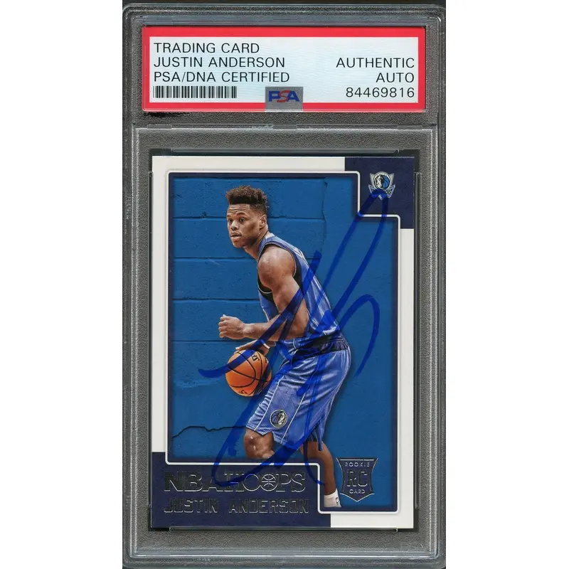 2015-16 NBA Hoops #290 Justin Anderson Signed Card AUTO PSA Slabbed RC Mavericks