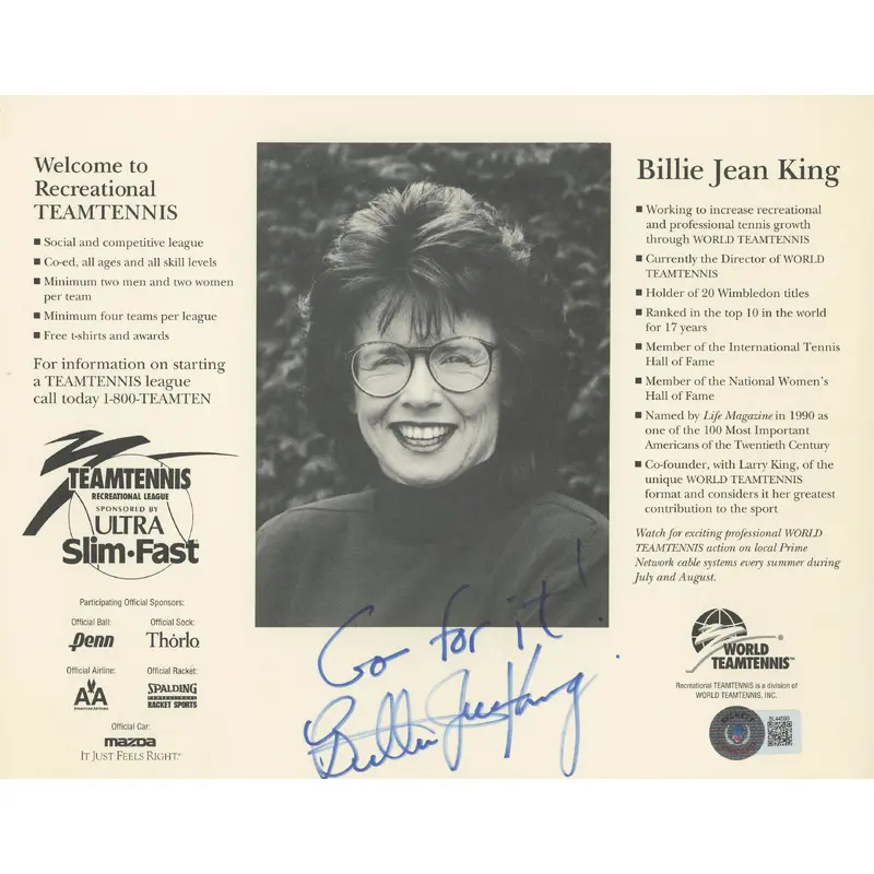 Billie Jean King Authentic Signed 8x10 Photo Autographed BAS #BL44590