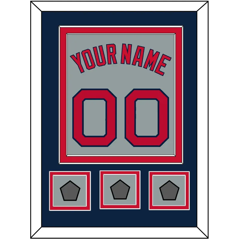 Boston Name, Number & Three World Series Champions Patches - Road Gray - Double Mat 4
