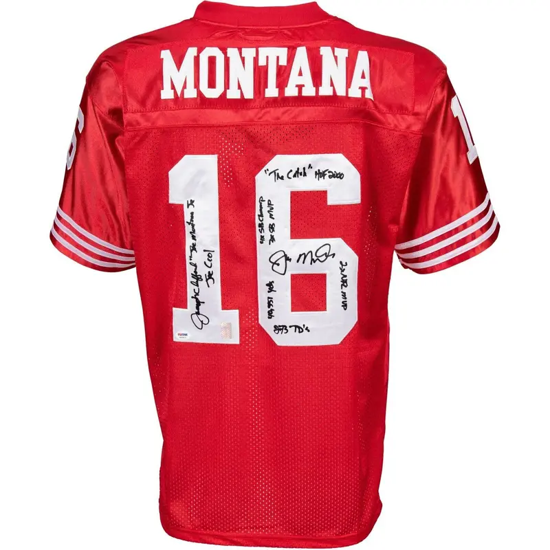 The Finest Joe Montana Signed Heavily Inscribed STATS San Francisco 49ers PSA