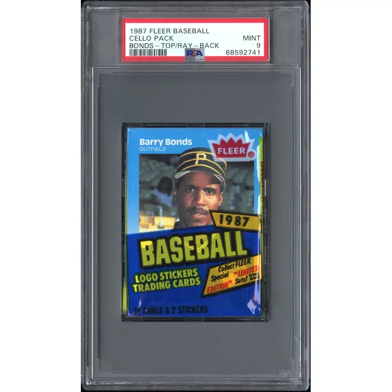 1987 Fleer Baseball Cello Pack Barry Bonds on Top PSA 9 Mint
