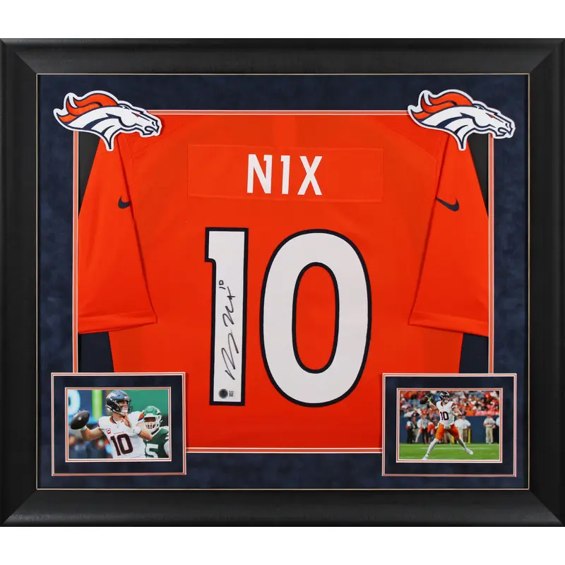 Broncos Bo Nix Signed Orange Nike Limited Framed Jersey BAS Witnessed