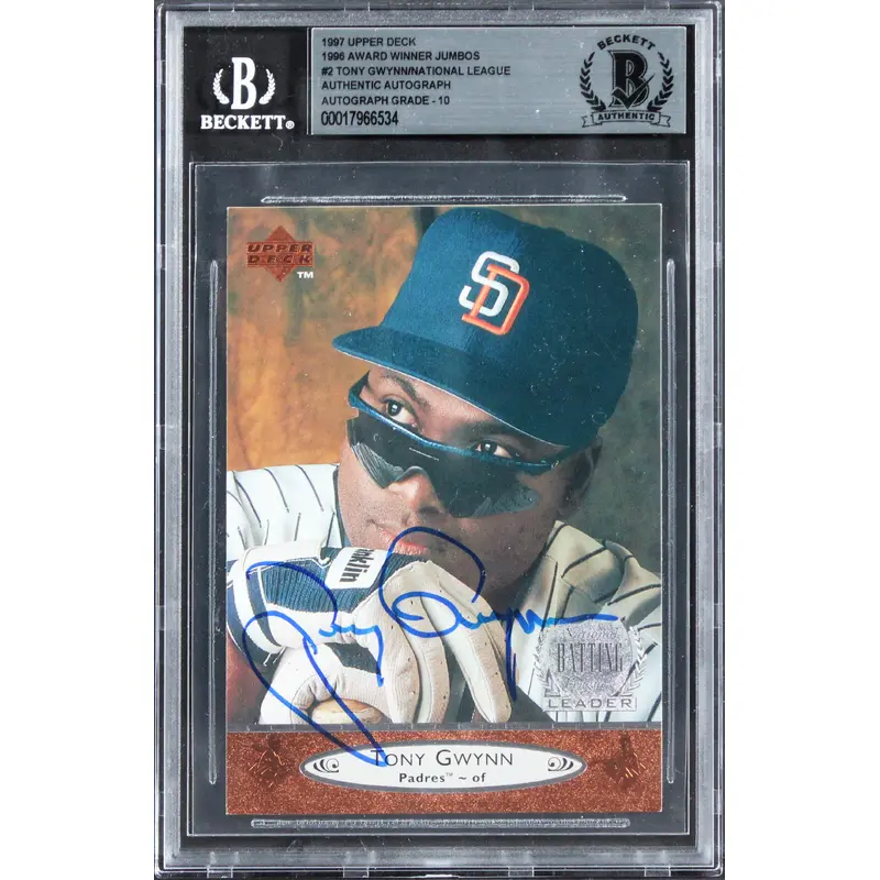 Padres Tony Gwynn Signed 1997 Upper Deck 1996 AWJ #2 Card Auto 10! BAS Slabbed