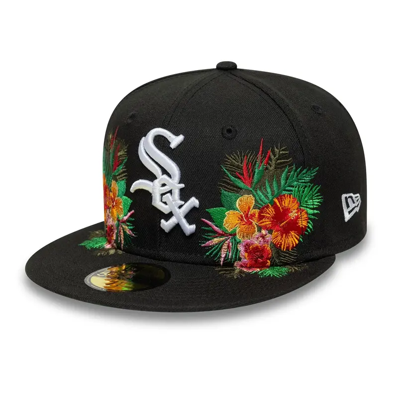 Chicago White Sox MLB Flower Icon Black 59FIFTY Fitted Cap