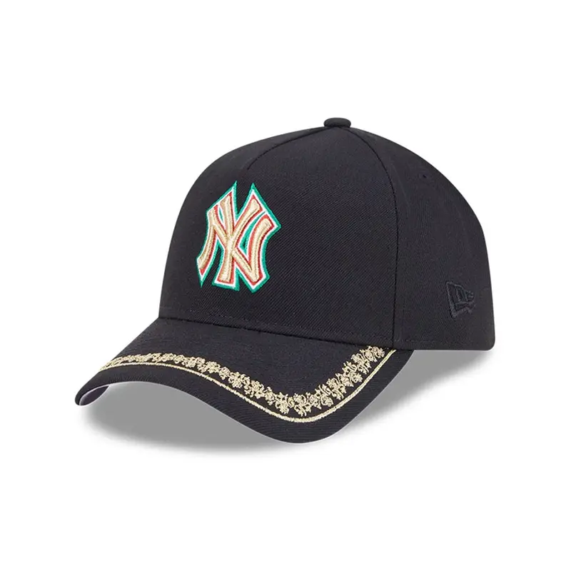 New York Yankees MLB Ornate Visor Black 9FORTY A-Frame Adjustable Cap