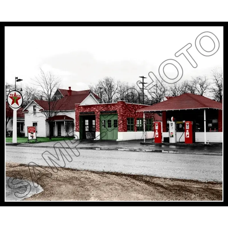 1946 Texaco Gas Station Colorized 8X10 Photo - Ritzville Washington - 3047
