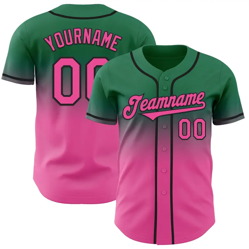 Custom Kelly Green Pink-Black Authentic Fade Fashion Baseball Jersey