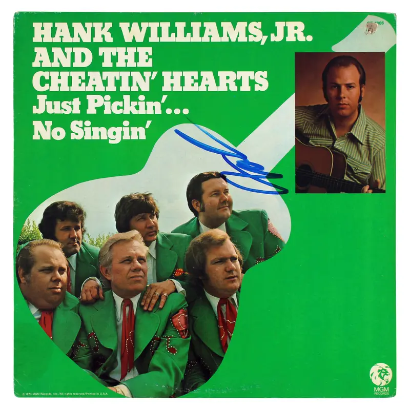 Hank Williams Jr. Signed Just Pickin'...No Singin' Album Cover BAS #BG83144