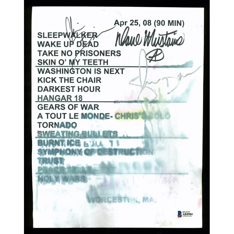 Megadeth (3) Mustaine, Brodrick & Drover Authentic Signed Set List BAS #A84984