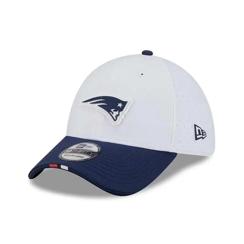 New England Patriots NFL Training 2025 White 39THIRTY Stretch Fit Cap