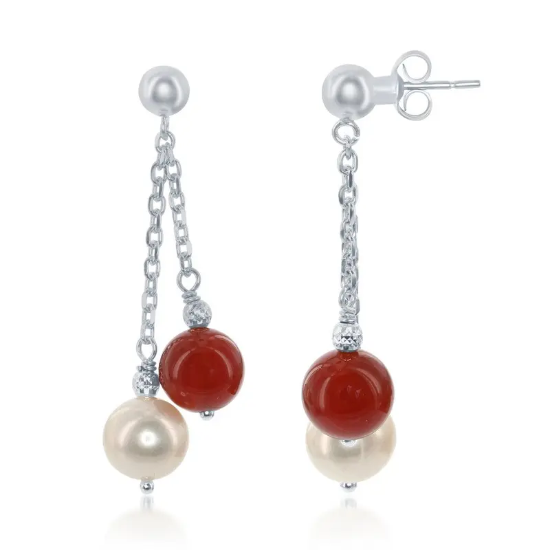 Sterling Silver FWP and Carnelian Double Strand Earrings