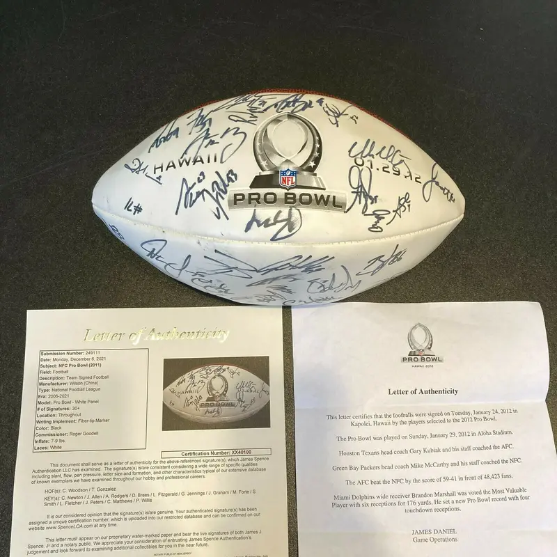 2011 Pro Bowl Multi Signed Football 31 Sigs Aaron Rodgers & Drew Brees JSA COA