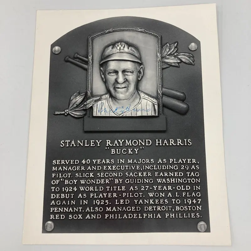 Bucky Harris Signed 8x10 Hall Of Fame Plaque Photo JSA COA