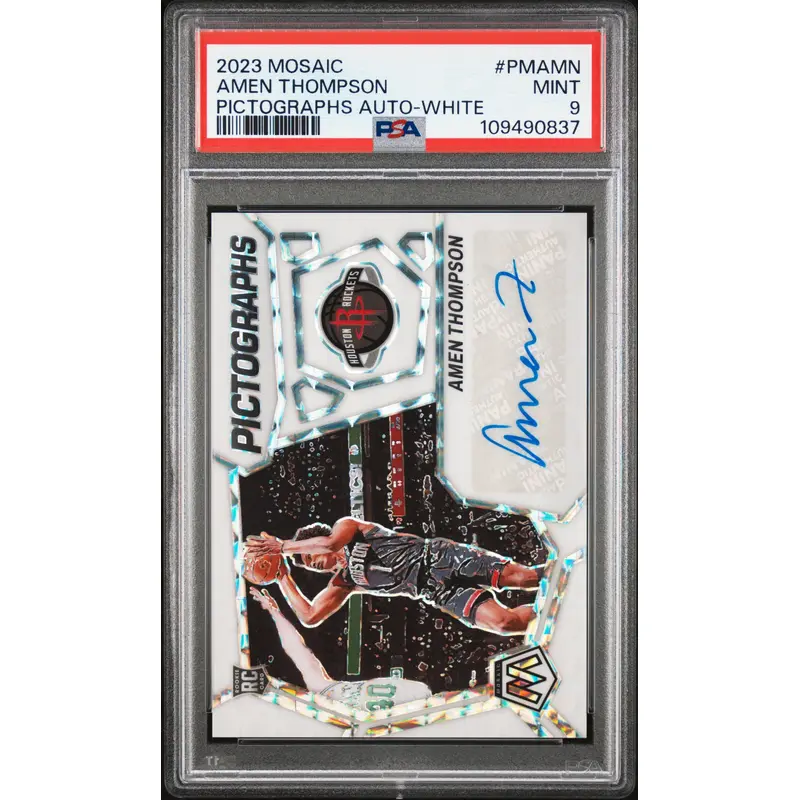 Amen Thompson 2023 Panini Mosaic Pictographs White Auto #1/25 PSA 9 Mint