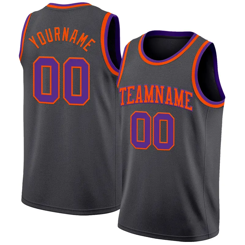 Custom Steel Gray Purple-Orange Authentic Basketball Jersey