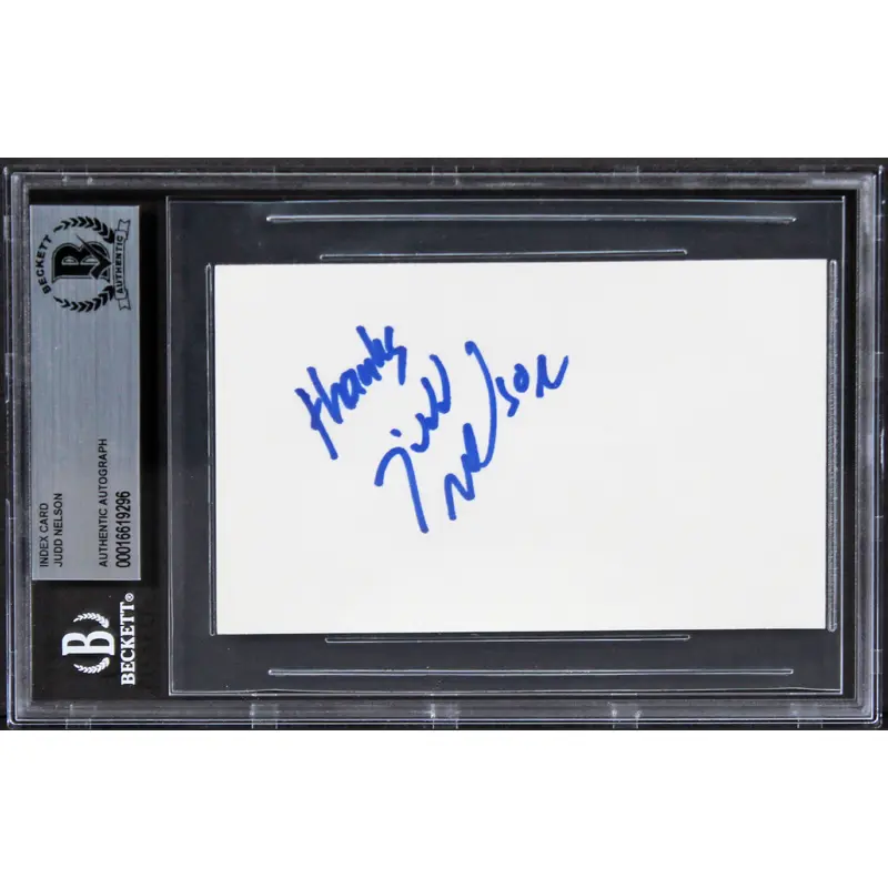Judd Nelson The Breakfast Club "Thanks" Signed 3x5 Index Card BAS Slabbed
