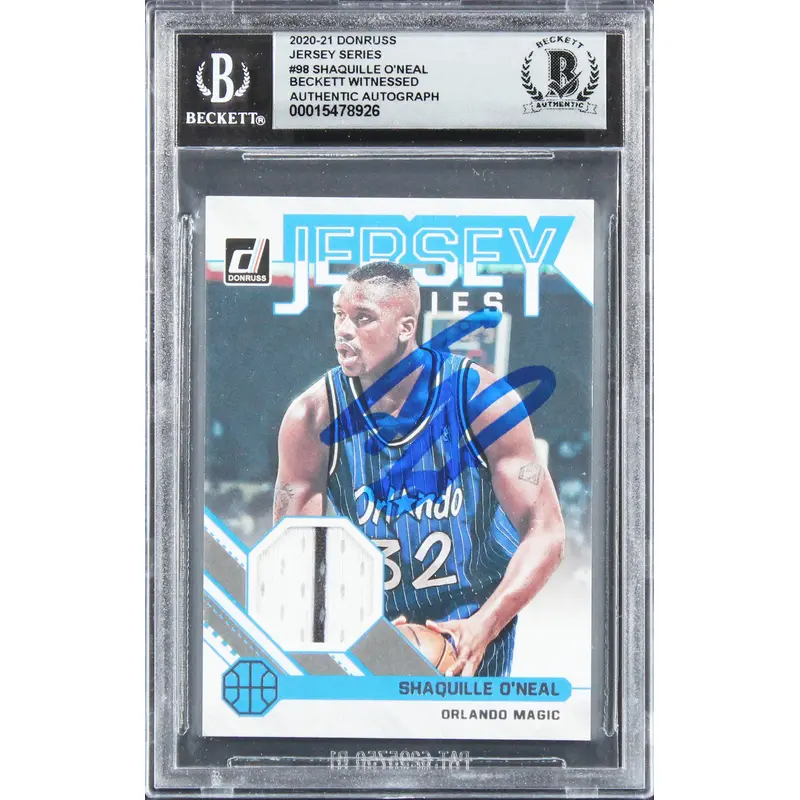Shaquille O'Neal Signed 2020 Donruss Jersey Series #98 Card Auto 10! BAS Slab 3