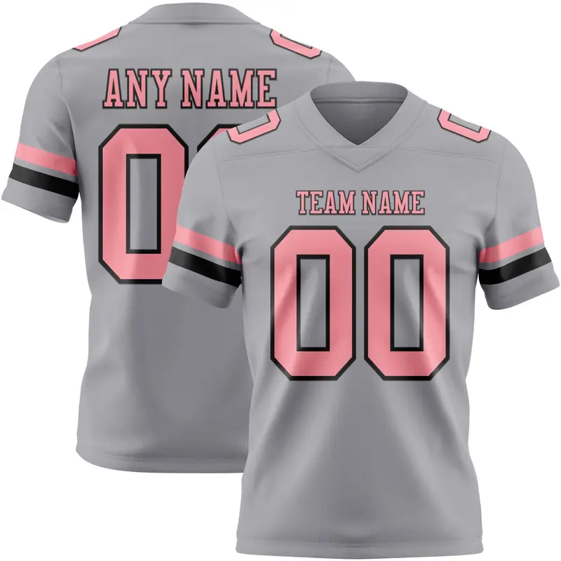 Custom Gray Medium Pink-Black Mesh Authentic Football Jersey