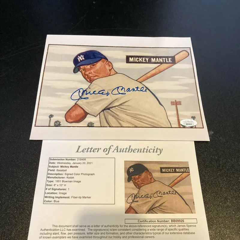 Mickey Mantle Signed Autographed Bowman Rookie Card 8x10 Photo JSA COA