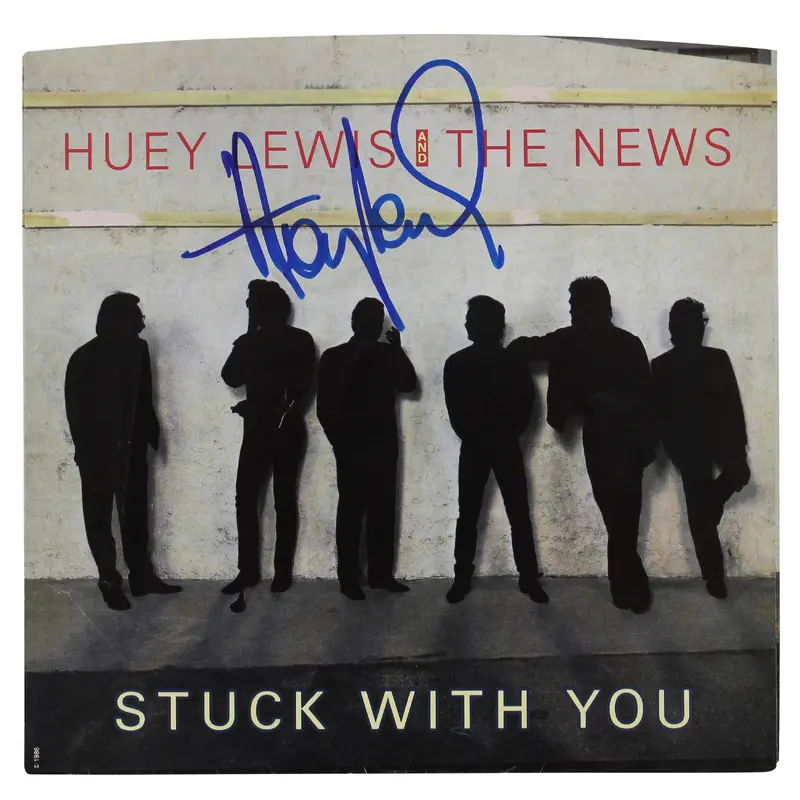 Huey Lewis Authentic Signed Stuck With You 45 RPM Album Cover BAS #BG79117