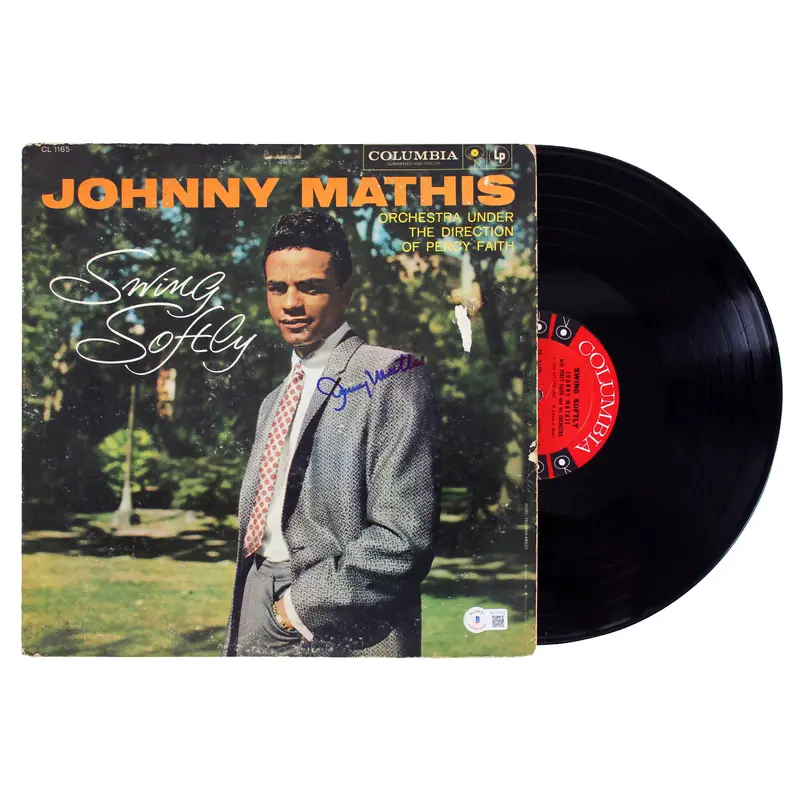 Johnny Mathis Authentic Signed Swing Softly Album Cover W/ Vinyl BAS #BC37810