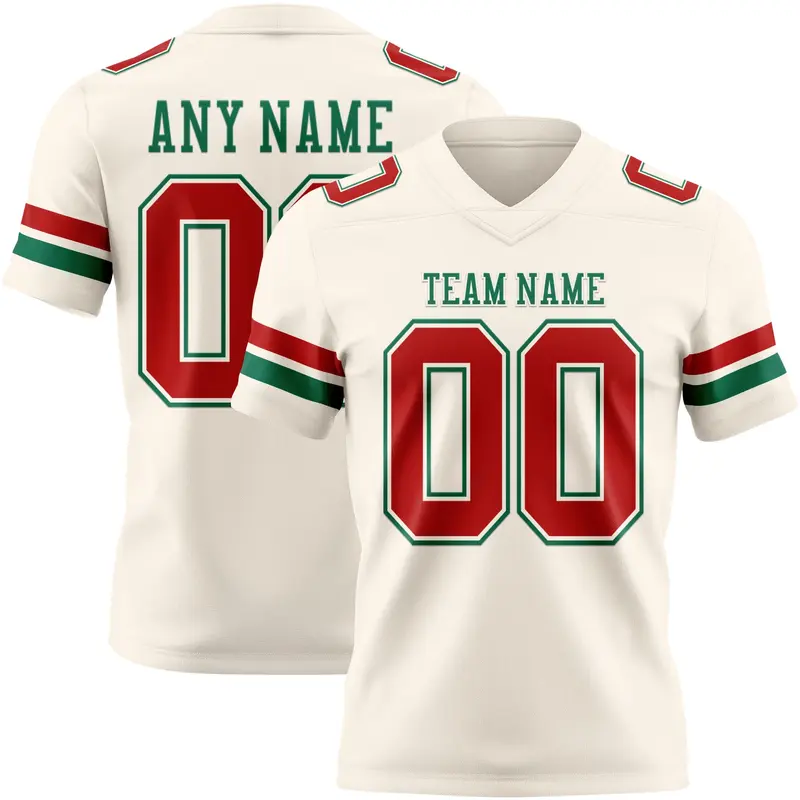 Custom Cream Red-Kelly Green Mesh Authentic Football Jersey