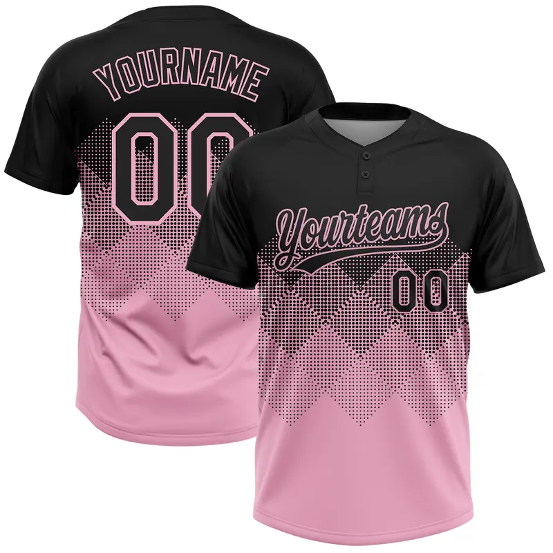 Custom Black Light Pink 3D Gradient Square Shape Two-Button Unisex Softball Jersey