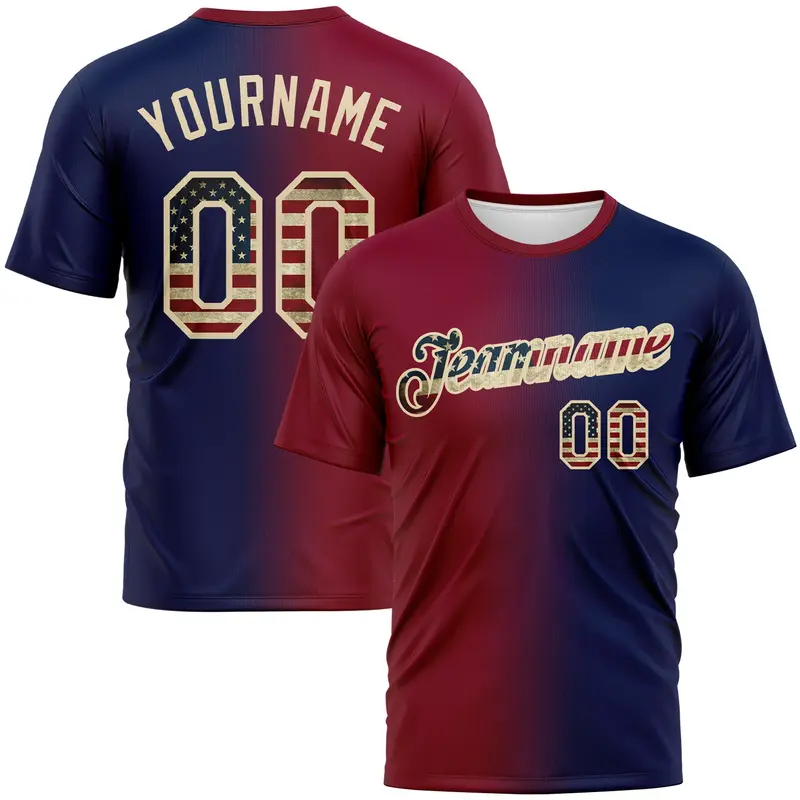 Custom Navy Vintage USA Flag Maroon-Cream Gradient Fashion Performance T-Shirt