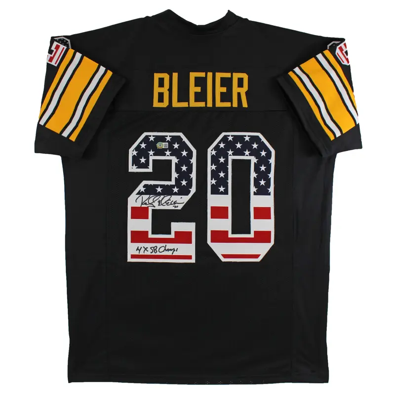 Rocky Bleier "4x SB Champ" Signed Black Pro Style Jersey w/ USA #'s BAS Witness