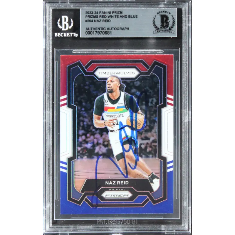 Timberwolves Naz Reid Signed 2023 Panini Prizm Prizms RWB #204 Card BAS Slabbed