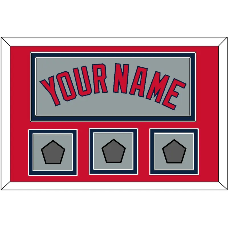 Boston Name & Three World Series Jersey Patches - Road Gray - Double Mat 3